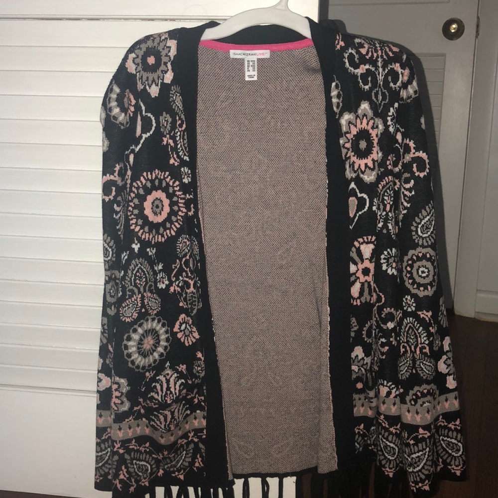 Isaac Mizrahi - Printed Cardigan w Fringe Bottom